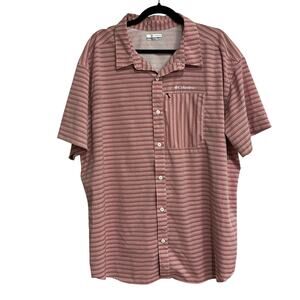 Mens Columbia Shirt Short Sleeve Button Down OmniShade Red White Vented Back XXL